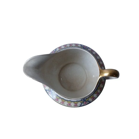 Vintage National China Gravy Boat Floral Rose 18K Gold Handle Salineville Ohio - Picture 2 of 5